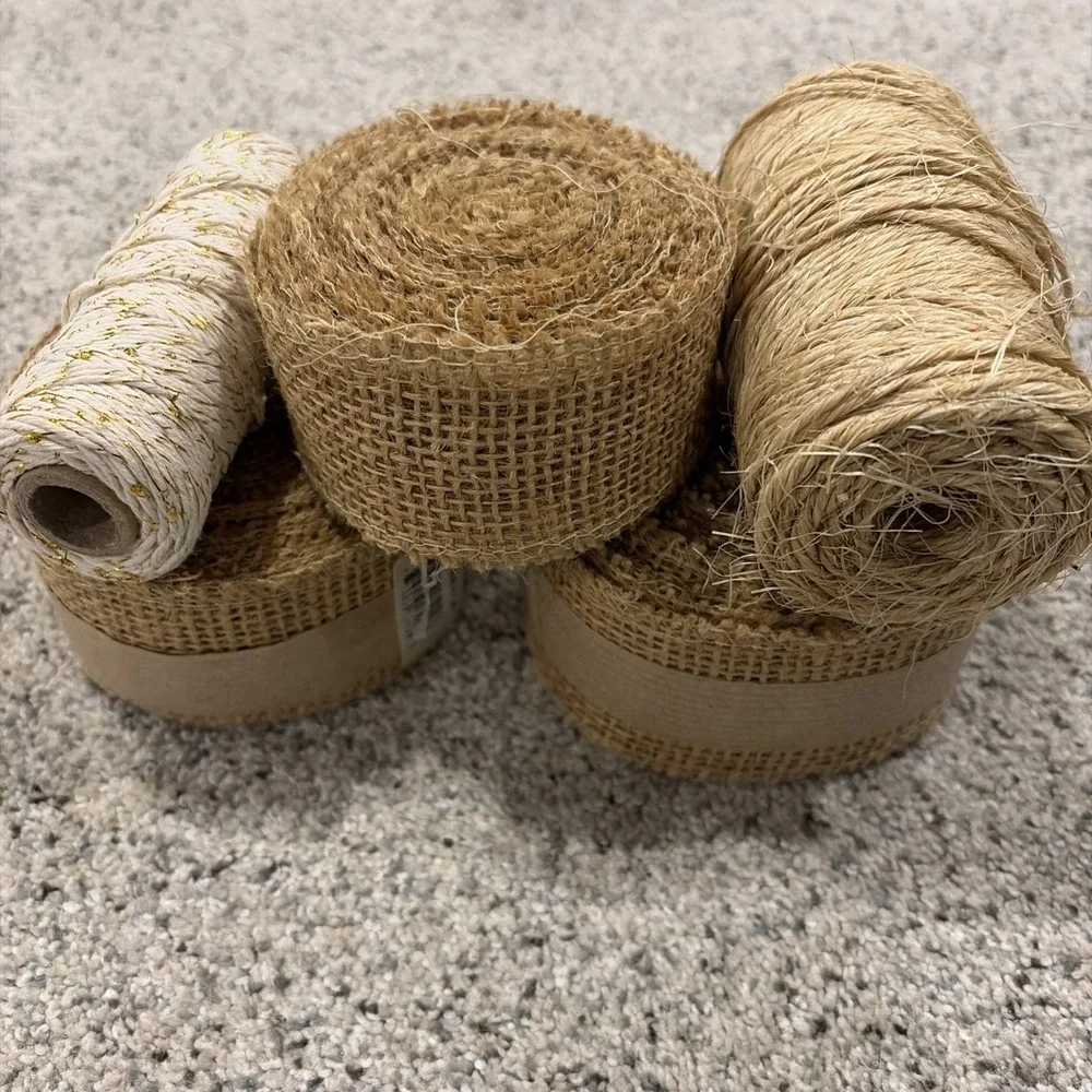 Mixed Lot Of 5 Full‎ & Partial Rolls Of Burlap & String No Wire For Crafting